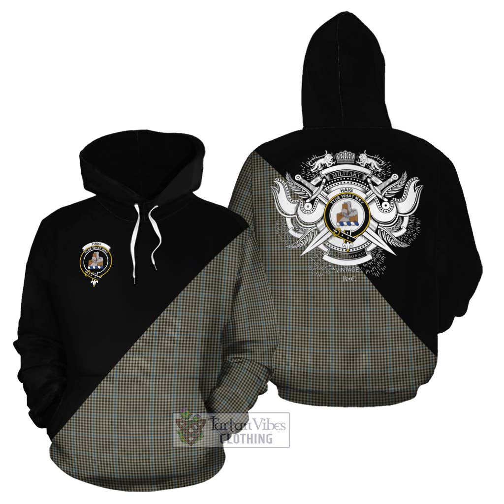 Tartan Vibes Clothing Haig Tartan Cotton Hoodie with Family Crest and Military Logo Style