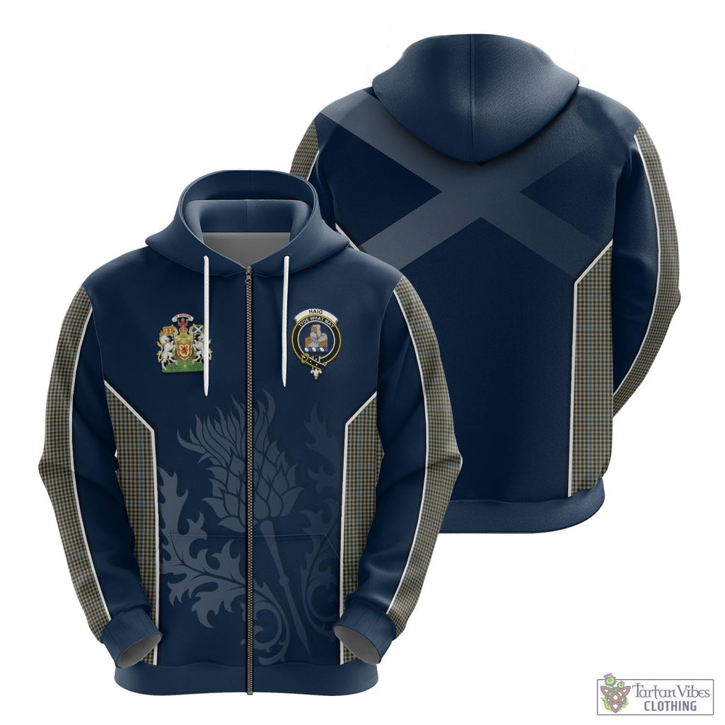 Tartan Vibes Clothing Haig Tartan Hoodie with Family Crest and Scottish Thistle Vibes Sport Style