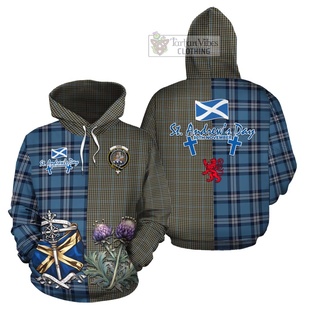 Tartan Vibes Clothing Haig Tartan Cotton Hoodie Happy St. Andrew's Day Half Tartan Style