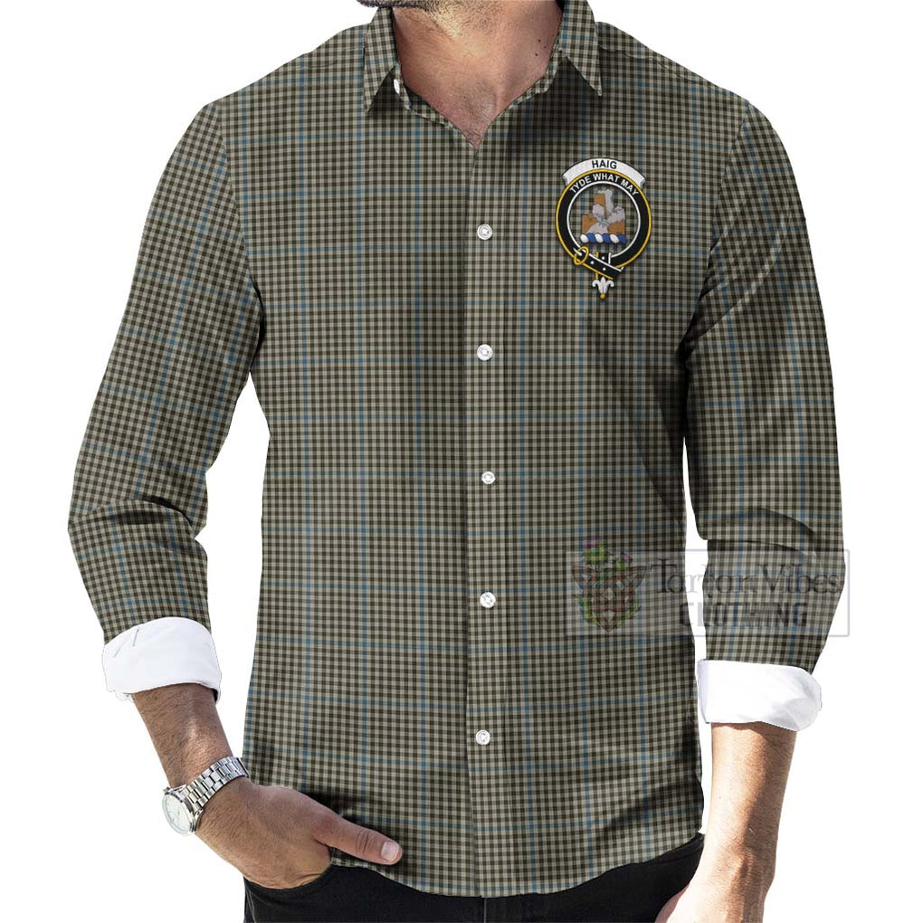 Tartan Vibes Clothing Haig Tartan Long Sleeve Button Shirt with Family Crest and Bearded Skull Holding Bottles of Whiskey