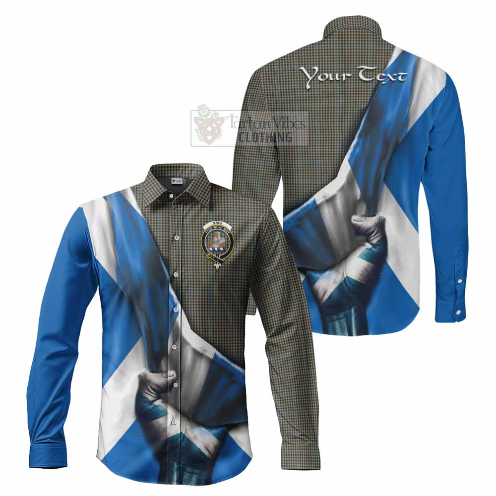 Tartan Vibes Clothing Haig Tartan Long Sleeve Button Shirt with Family Crest Scotland Patriotic Style