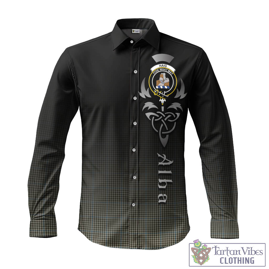 Tartan Vibes Clothing Haig Tartan Long Sleeve Button Up Featuring Alba Gu Brath Family Crest Celtic Inspired