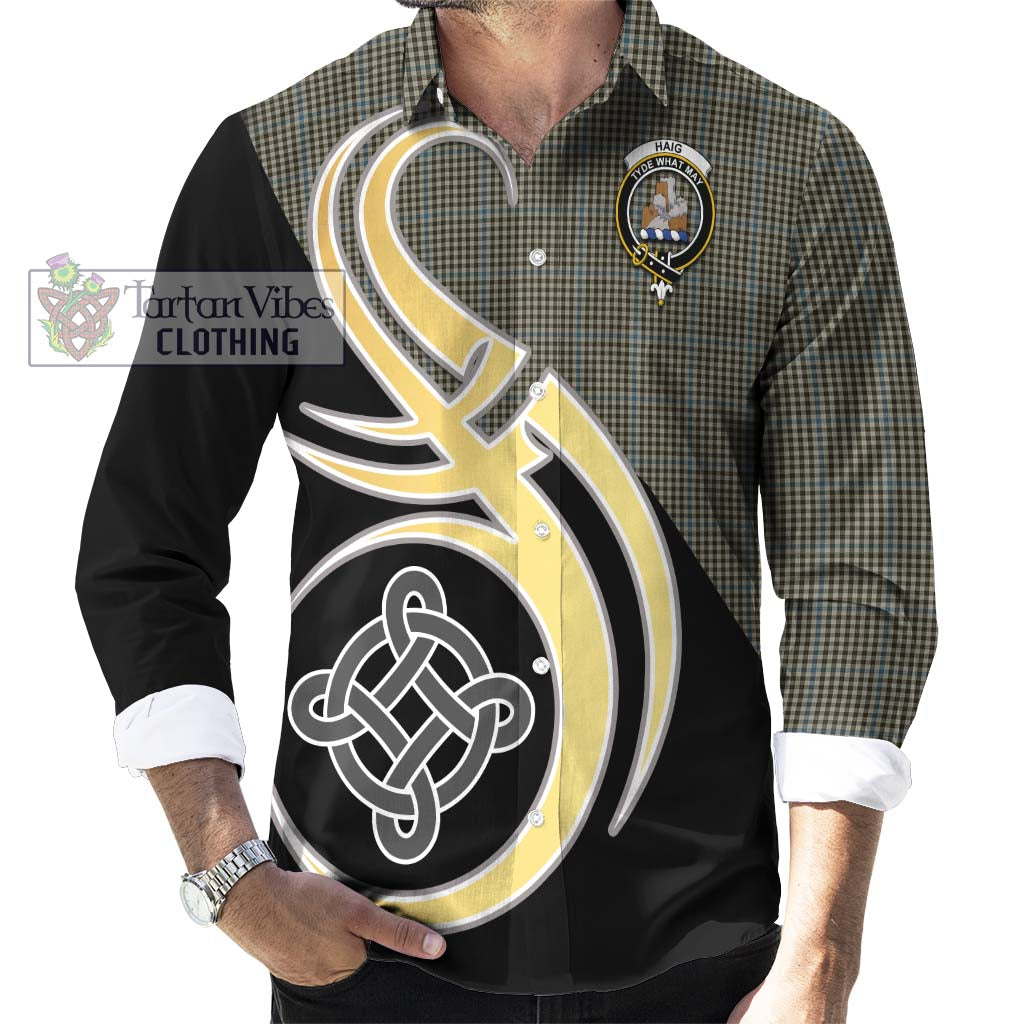 Haig Tartan Long Sleeve Button Shirt with Family Crest and Celtic Symbol Style - Tartan Vibes Clothing