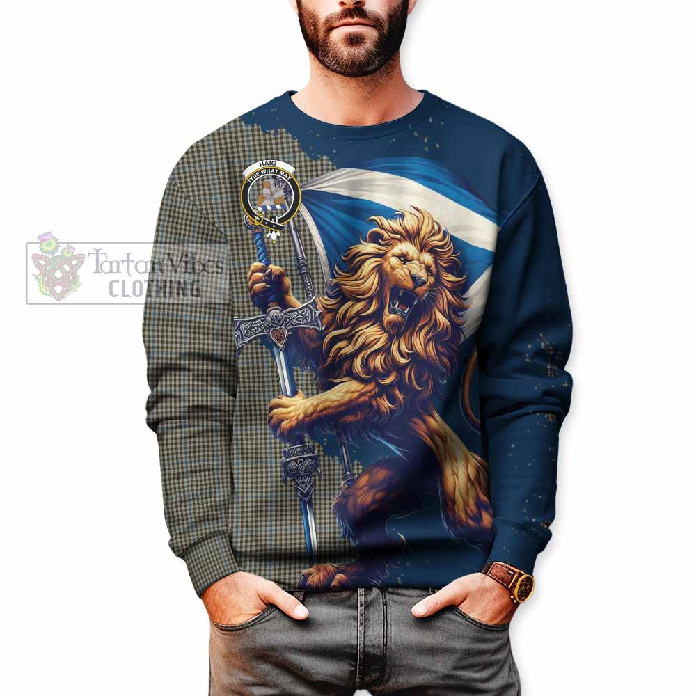 Tartan Vibes Clothing Haig Tartan Family Crest Sweatshirt with Scottish Majestic Lion