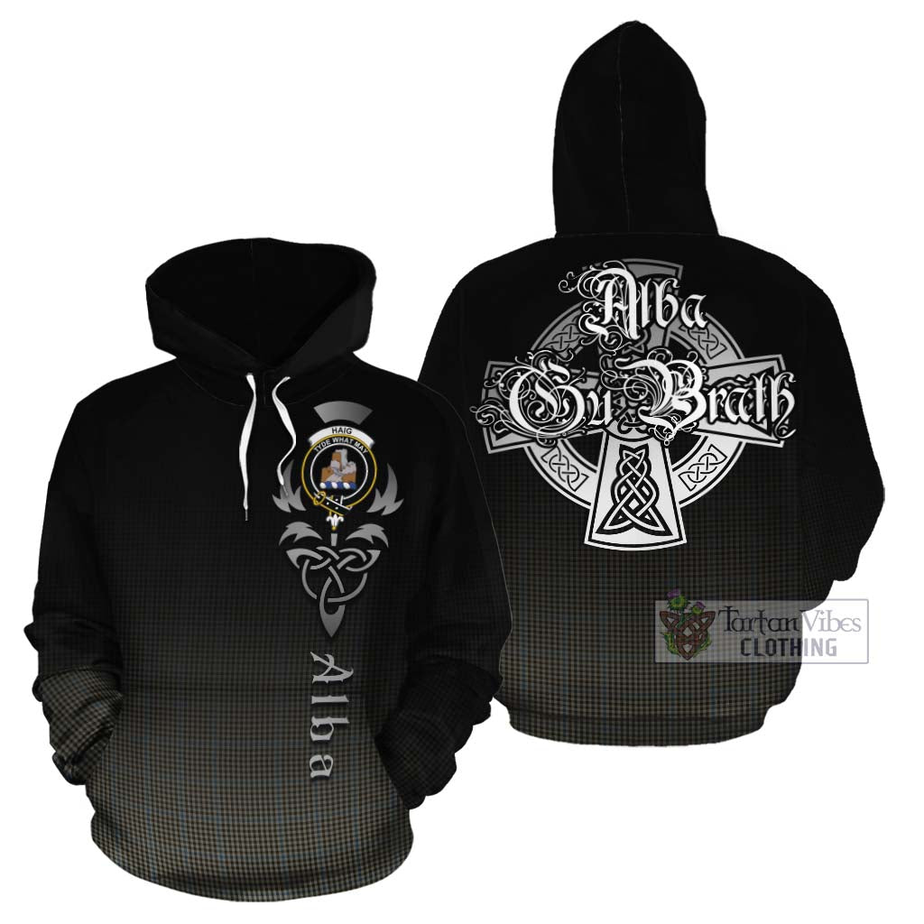 Tartan Vibes Clothing Haig Tartan Cotton Hoodie Featuring Alba Gu Brath Family Crest Celtic Inspired