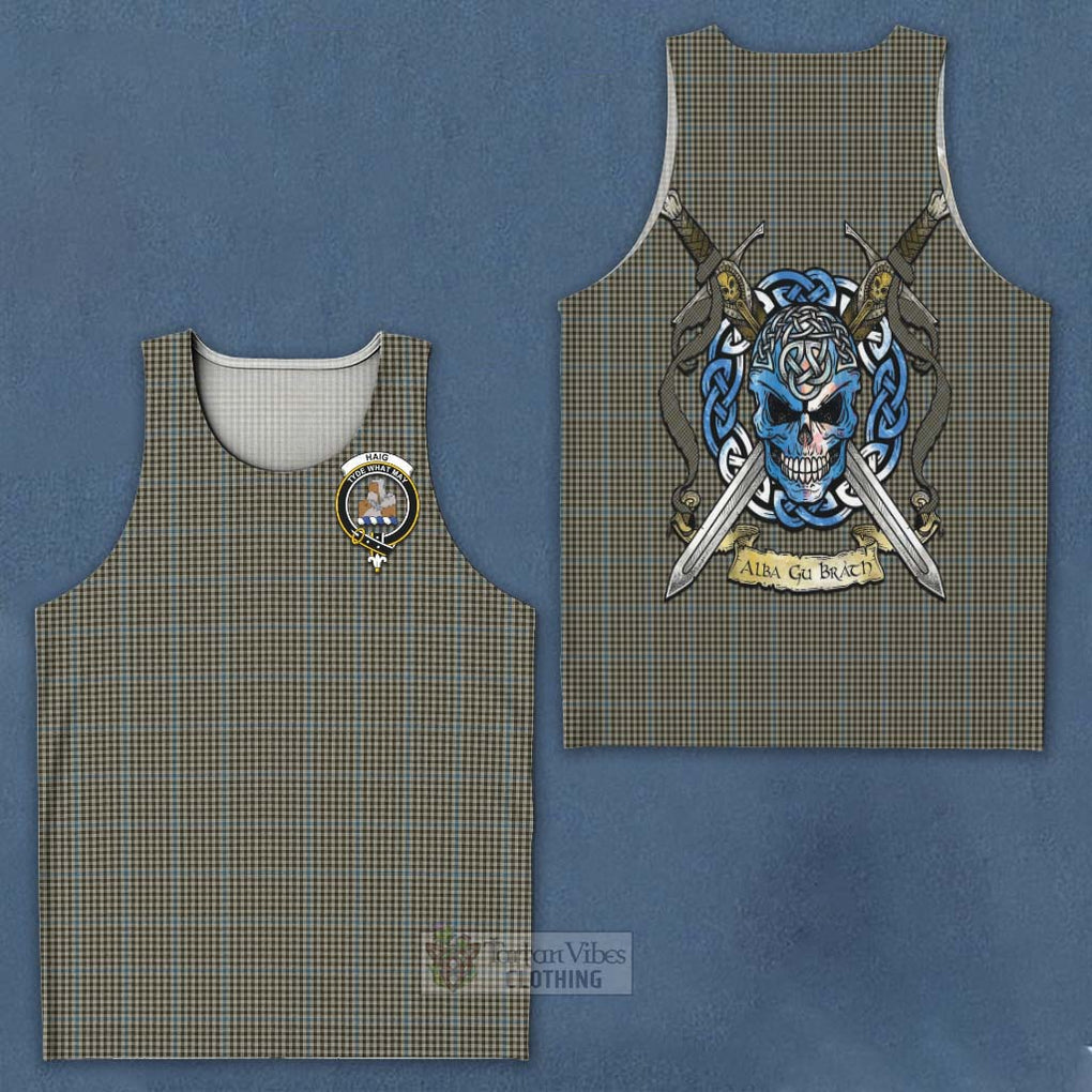 Tartan Vibes Clothing Haig Tartan Men's Tank Top with Family Crest Celtic Skull Style