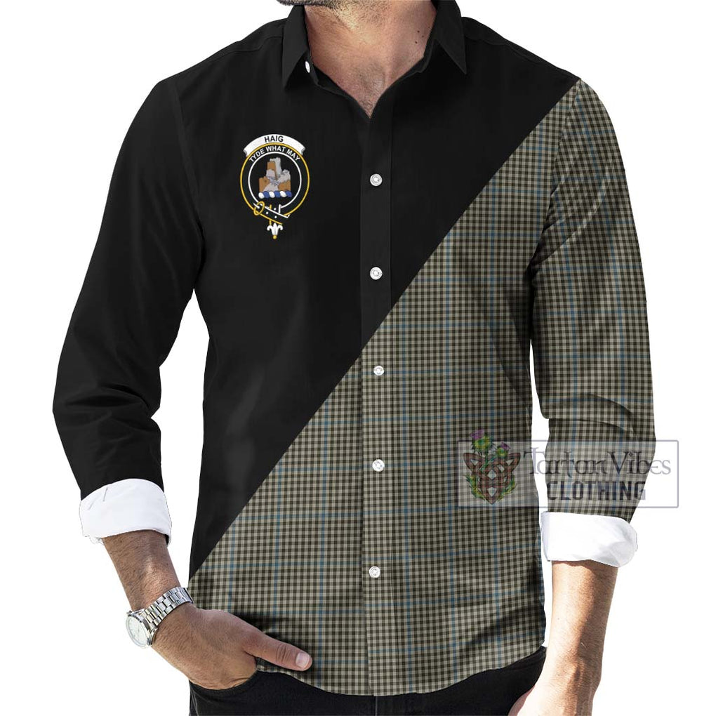 Haig Tartan Long Sleeve Button Shirt with Family Crest and Military Logo Style - Tartanvibesclothing Shop