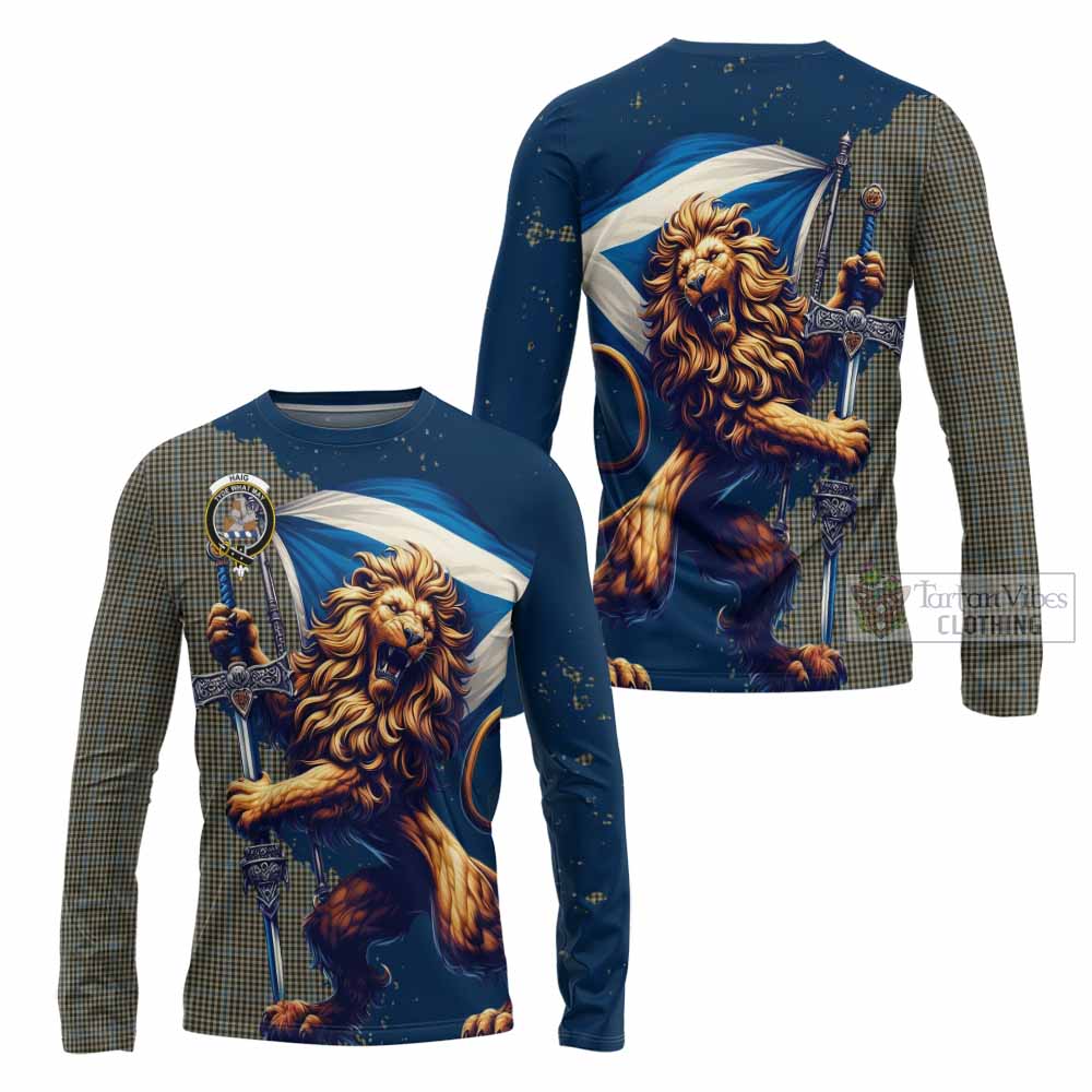 Tartan Vibes Clothing Haig Tartan Family Crest Long Sleeve T-Shirt with Scottish Majestic Lion