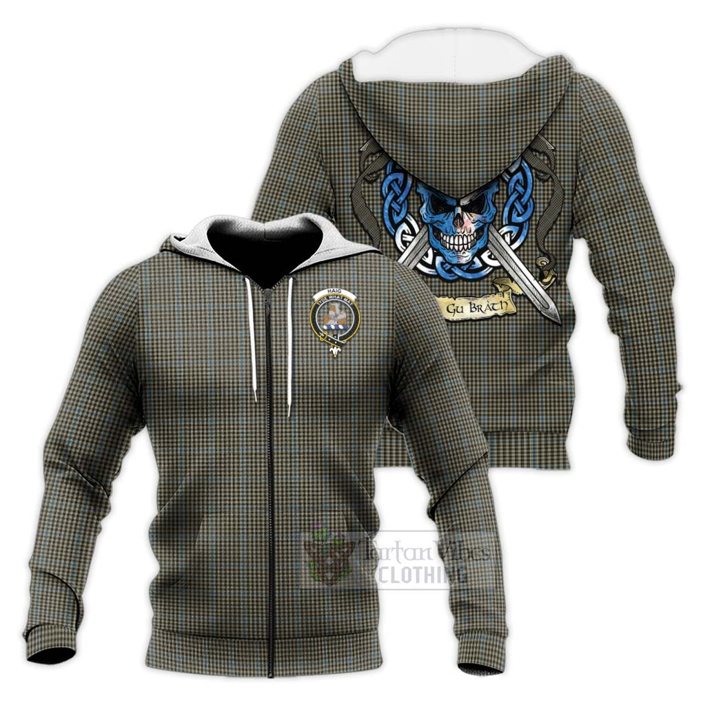 Tartan Vibes Clothing Haig Tartan Knitted Hoodie with Family Crest Celtic Skull Style