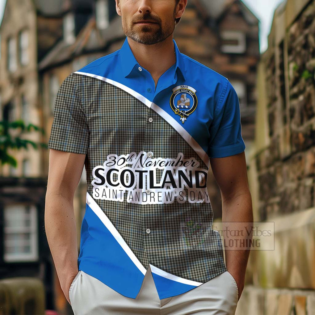 Tartan Vibes Clothing Haig Family Crest Tartan Short Sleeve Button Shirt Celebrate Saint Andrew's Day in Style