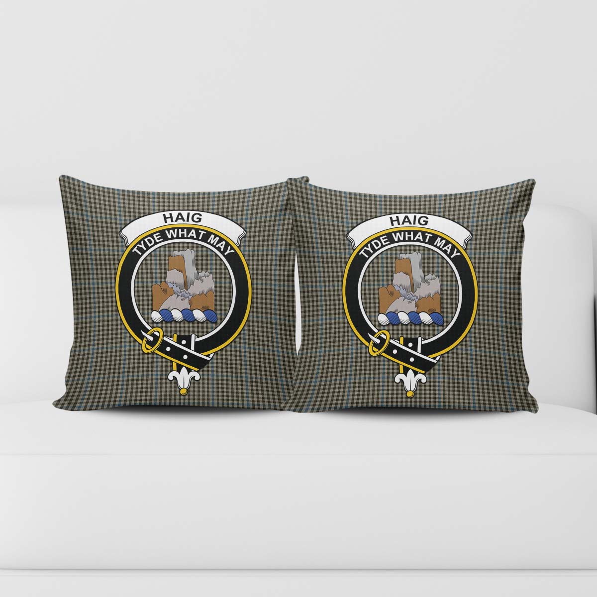 Haig Tartan Pillow Cover with Family Crest - Tartanvibesclothing