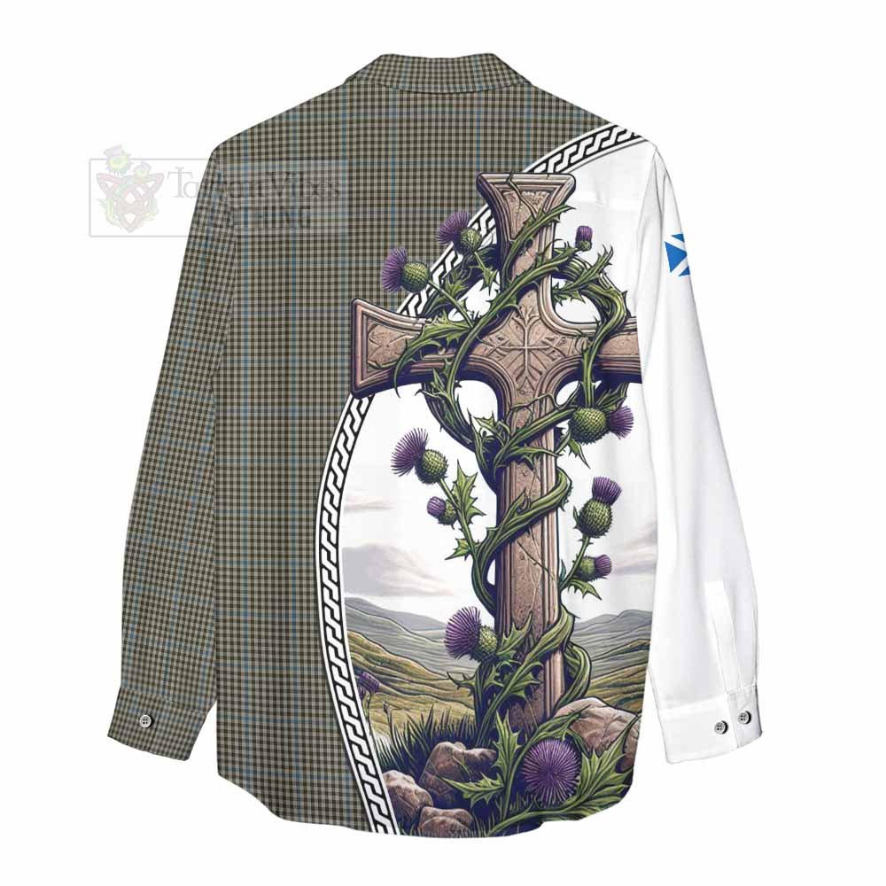 Tartan Vibes Clothing Haig Tartan Women's Casual Shirt with Family Crest and St. Andrew's Cross Accented by Thistle Vines