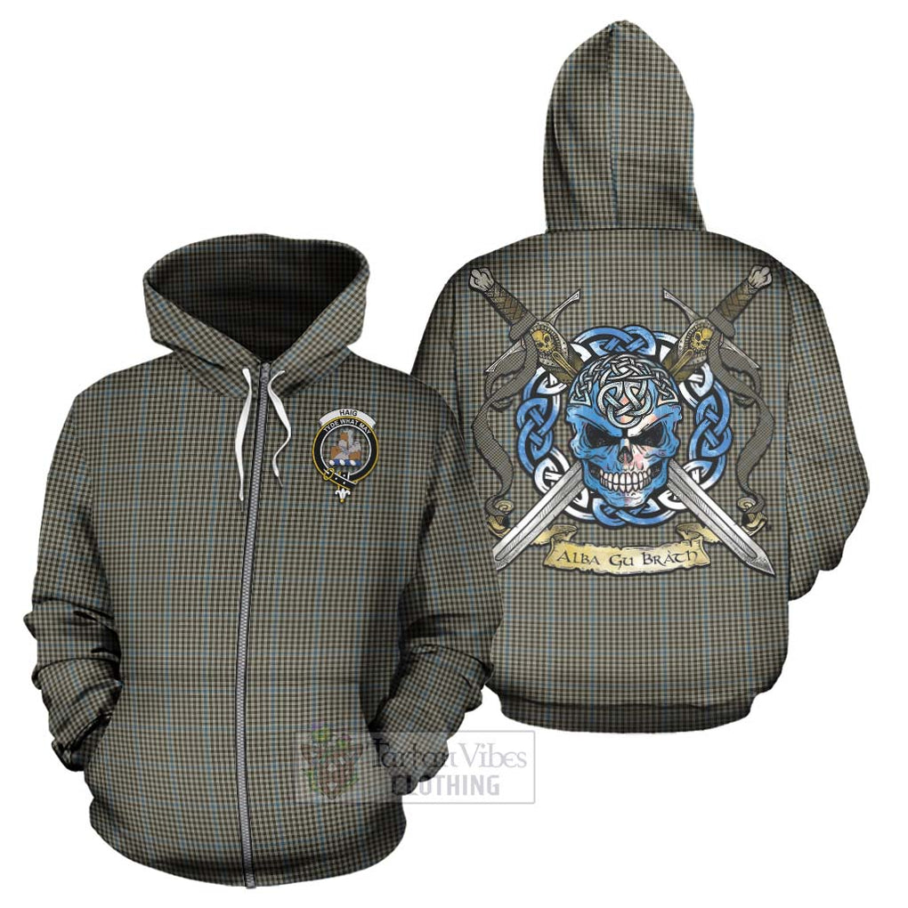 Tartan Vibes Clothing Haig Tartan Hoodie with Family Crest Celtic Skull Style