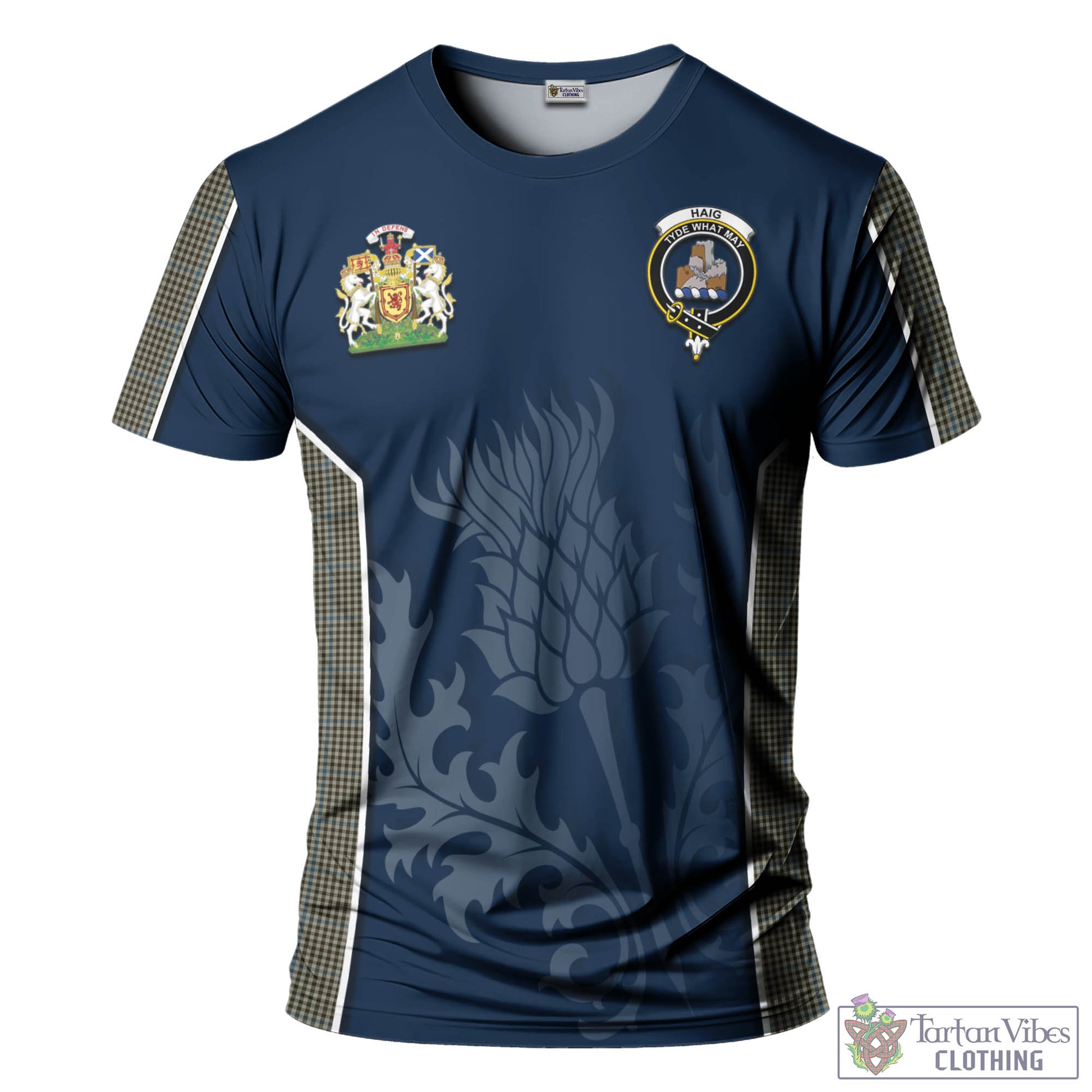 Tartan Vibes Clothing Haig Tartan T-Shirt with Family Crest and Scottish Thistle Vibes Sport Style