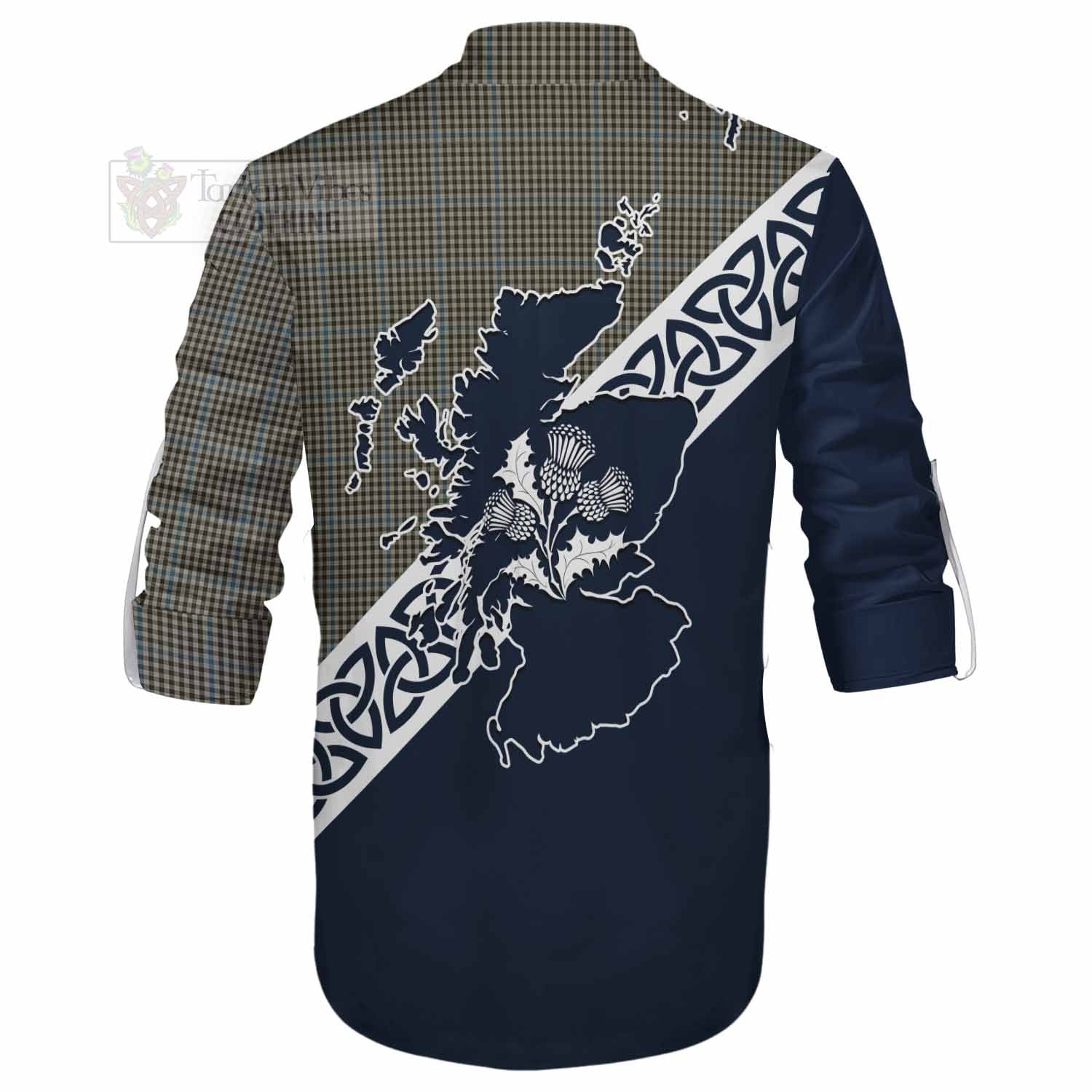 Tartan Vibes Clothing Haig Tartan Ghillie Kilt Shirt Featuring Thistle and Scotland Map