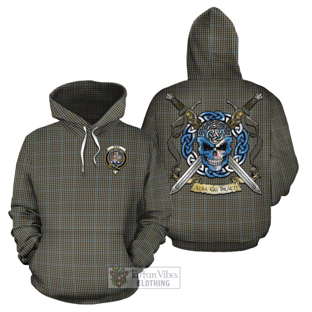 Tartan Vibes Clothing Haig Tartan Cotton Hoodie with Family Crest Celtic Skull Style