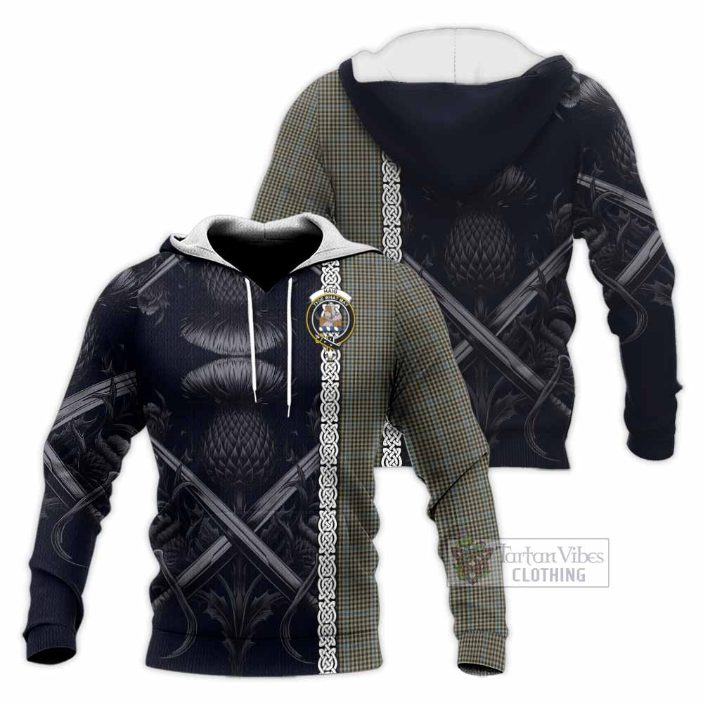 Haig Tartan Knitted Hoodie with Family Crest Cross Sword Thistle Celtic Vibes - Tartan Vibes Clothing