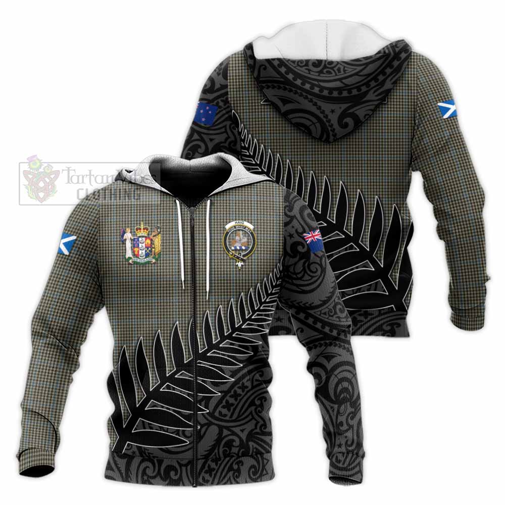 Tartan Vibes Clothing Haig Crest Tartan Knitted Hoodie with New Zealand Silver Fern Half Style