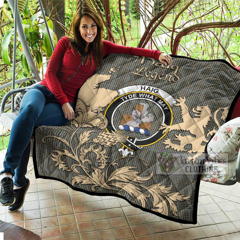 Tartan Vibes Clothing Haig Tartan Quilt with Family Crest and Scottish Symbol Style