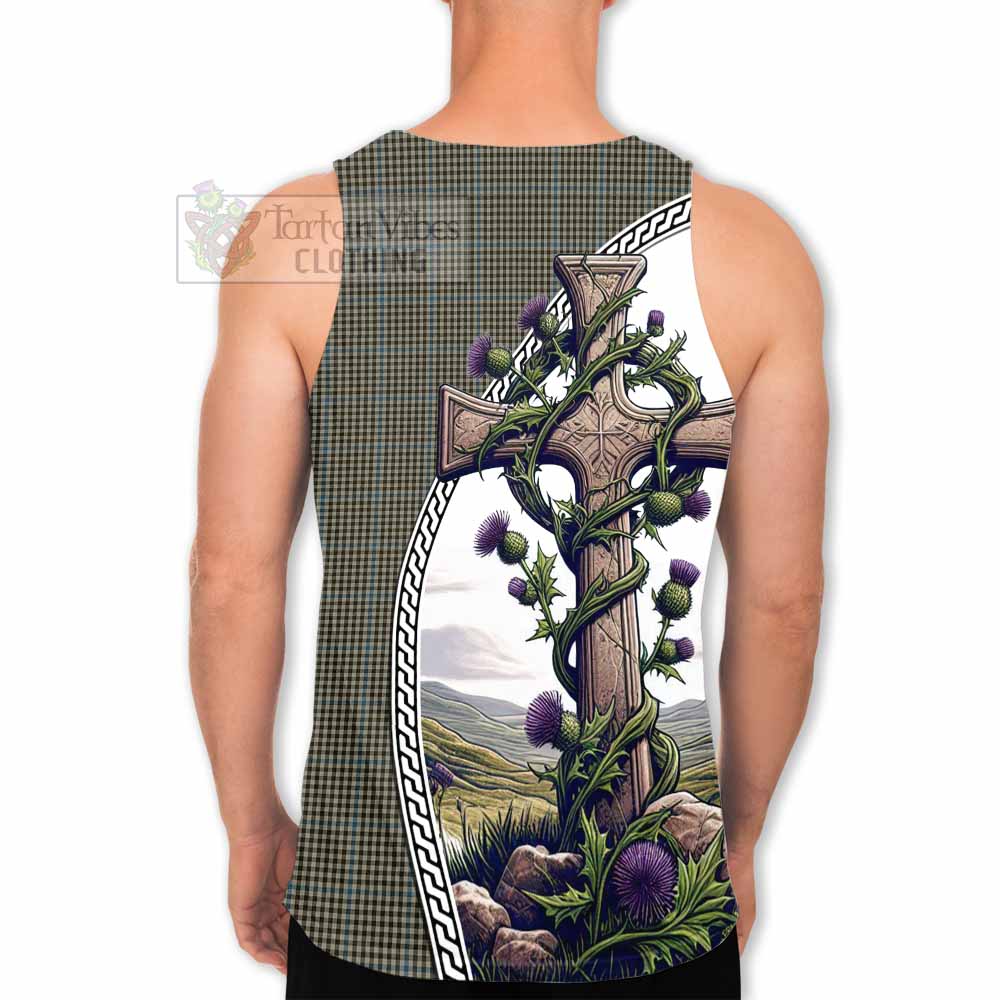 Tartan Vibes Clothing Haig Tartan Men's Tank Top with Family Crest and St. Andrew's Cross Accented by Thistle Vines