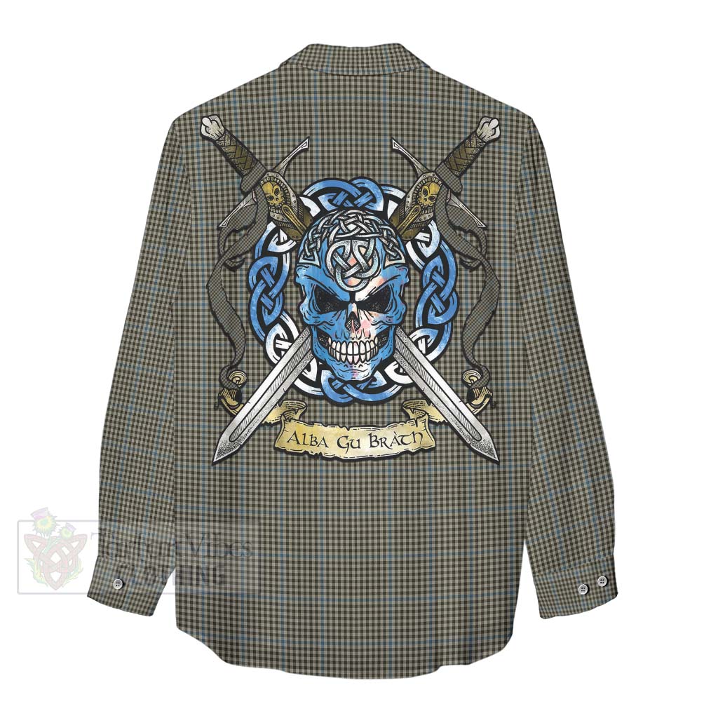 Tartan Vibes Clothing Haig Tartan Women's Casual Shirt with Family Crest Celtic Skull Style