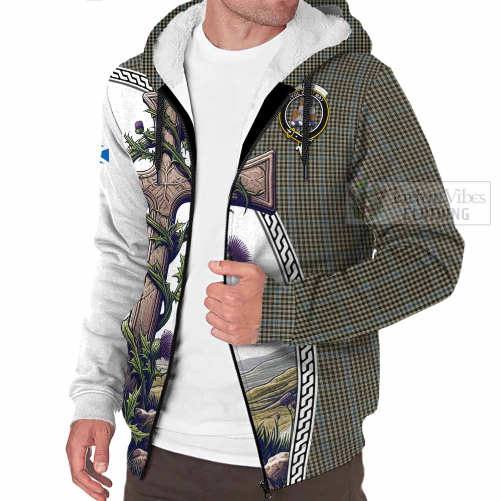 Tartan Vibes Clothing Haig Tartan Sherpa Hoodie with Family Crest and St. Andrew's Cross Accented by Thistle Vines