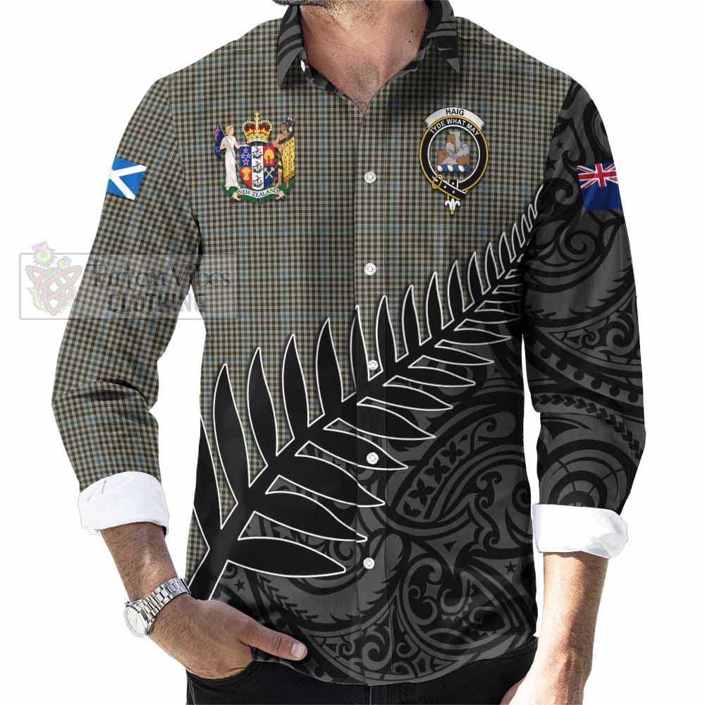 Tartan Vibes Clothing Haig Crest Tartan Long Sleeve Button Shirt with New Zealand Silver Fern Half Style