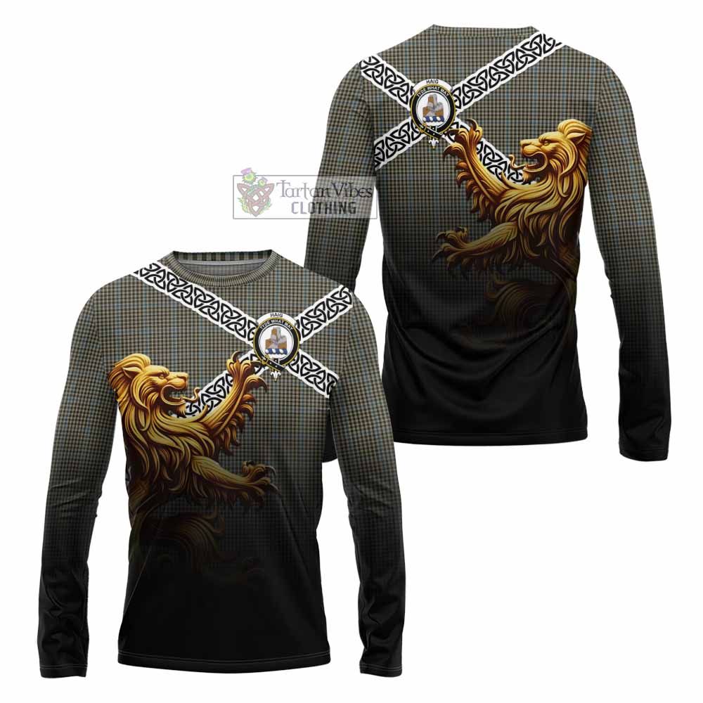 Haig Crest Tartan Long Sleeve T-Shirt with Golden Lion Emblem Celtic Style - Tartan Vibes Clothing