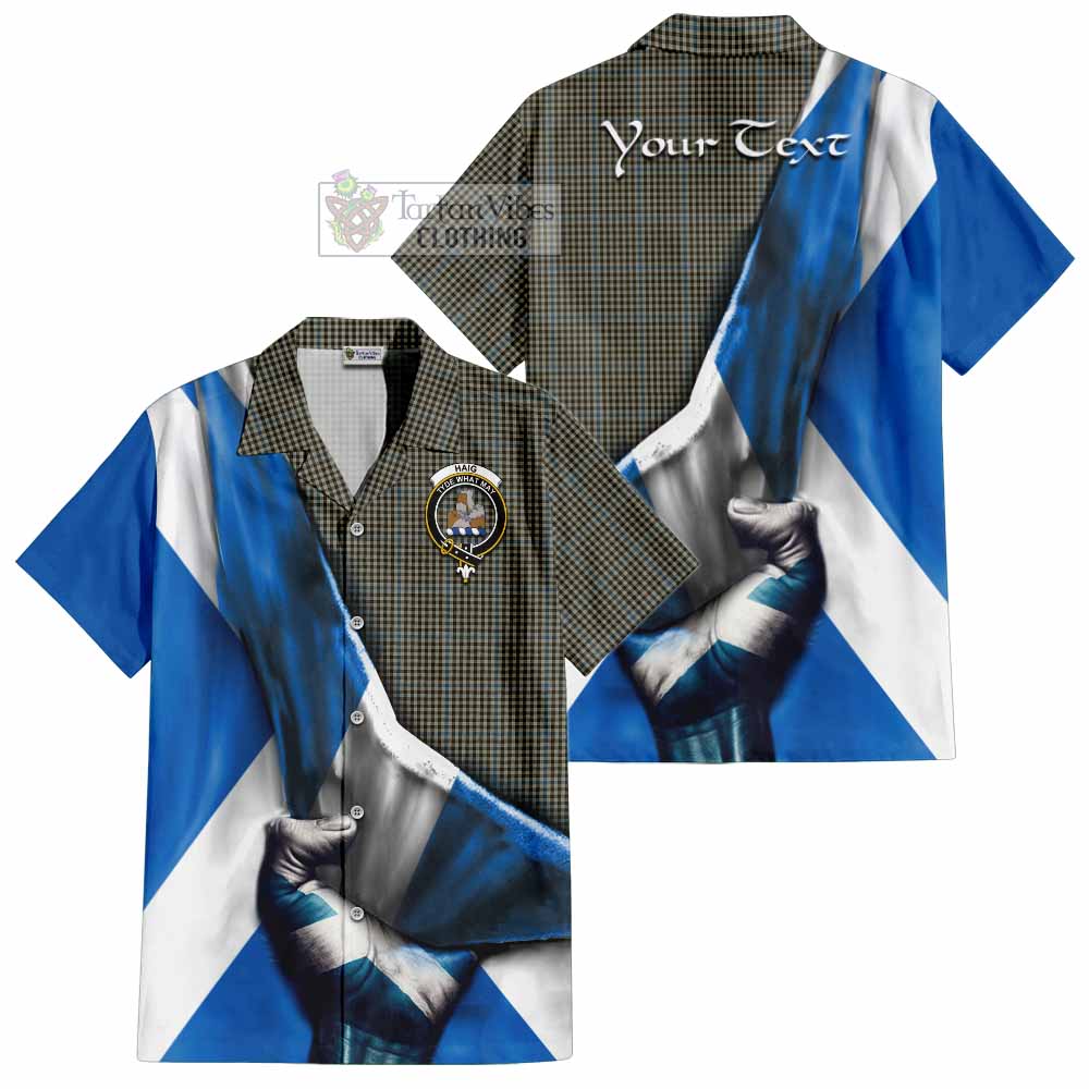 Tartan Vibes Clothing Haig Tartan Short Sleeve Button Shirt with Family Crest Scotland Patriotic Style