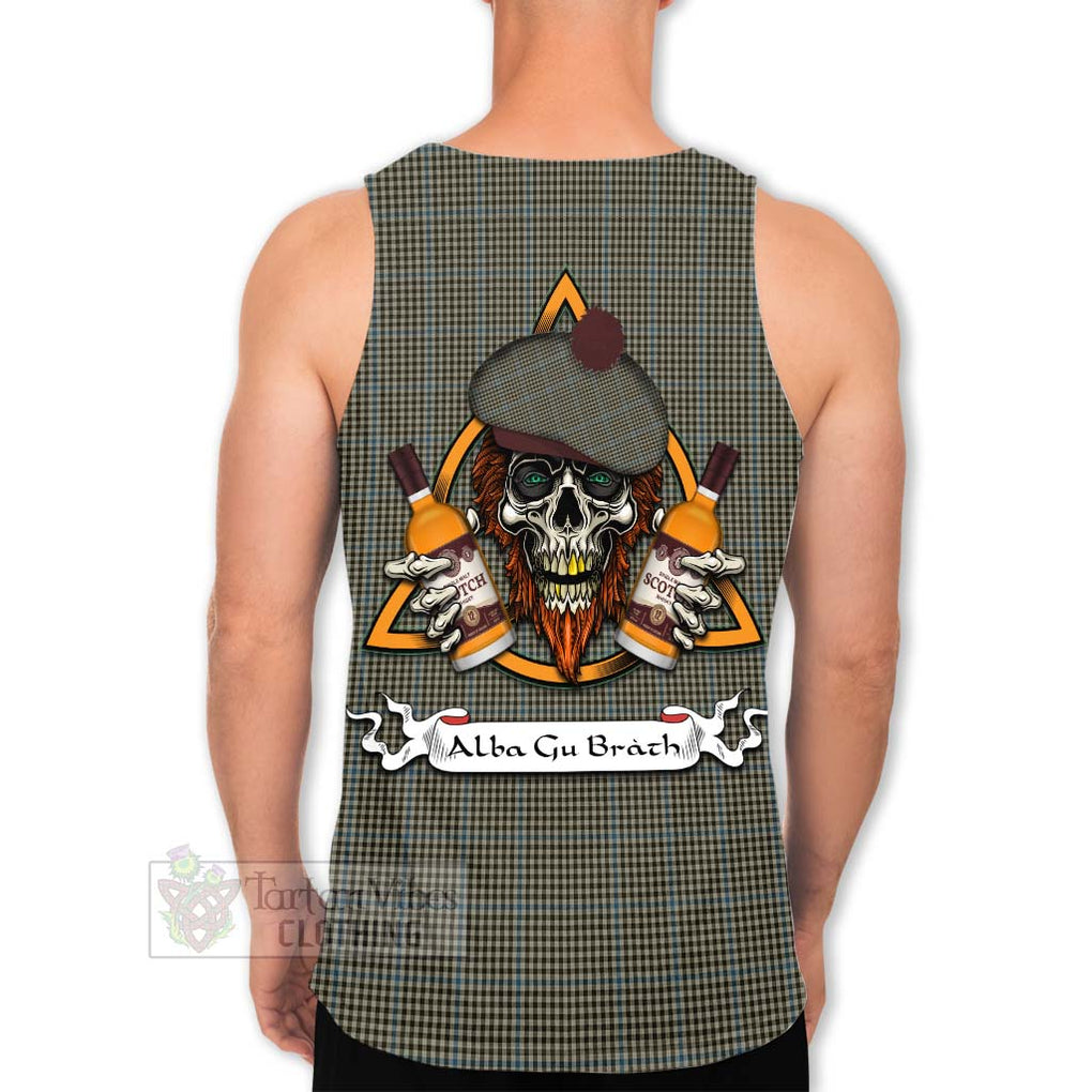 Tartan Vibes Clothing Haig Tartan Men's Tank Top with Family Crest and Bearded Skull Holding Bottles of Whiskey