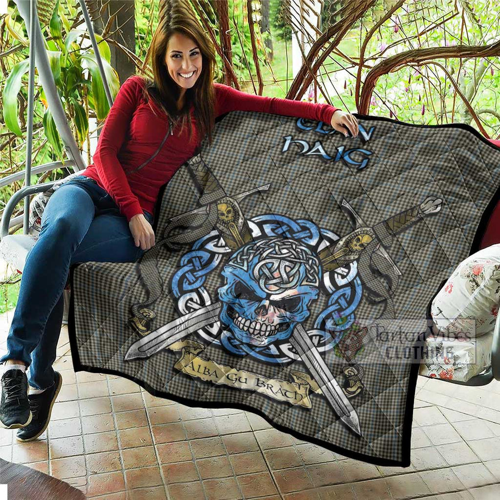 Tartan Vibes Clothing Haig Tartan Quilt with Celtic Skull Alba Gu Brath Style