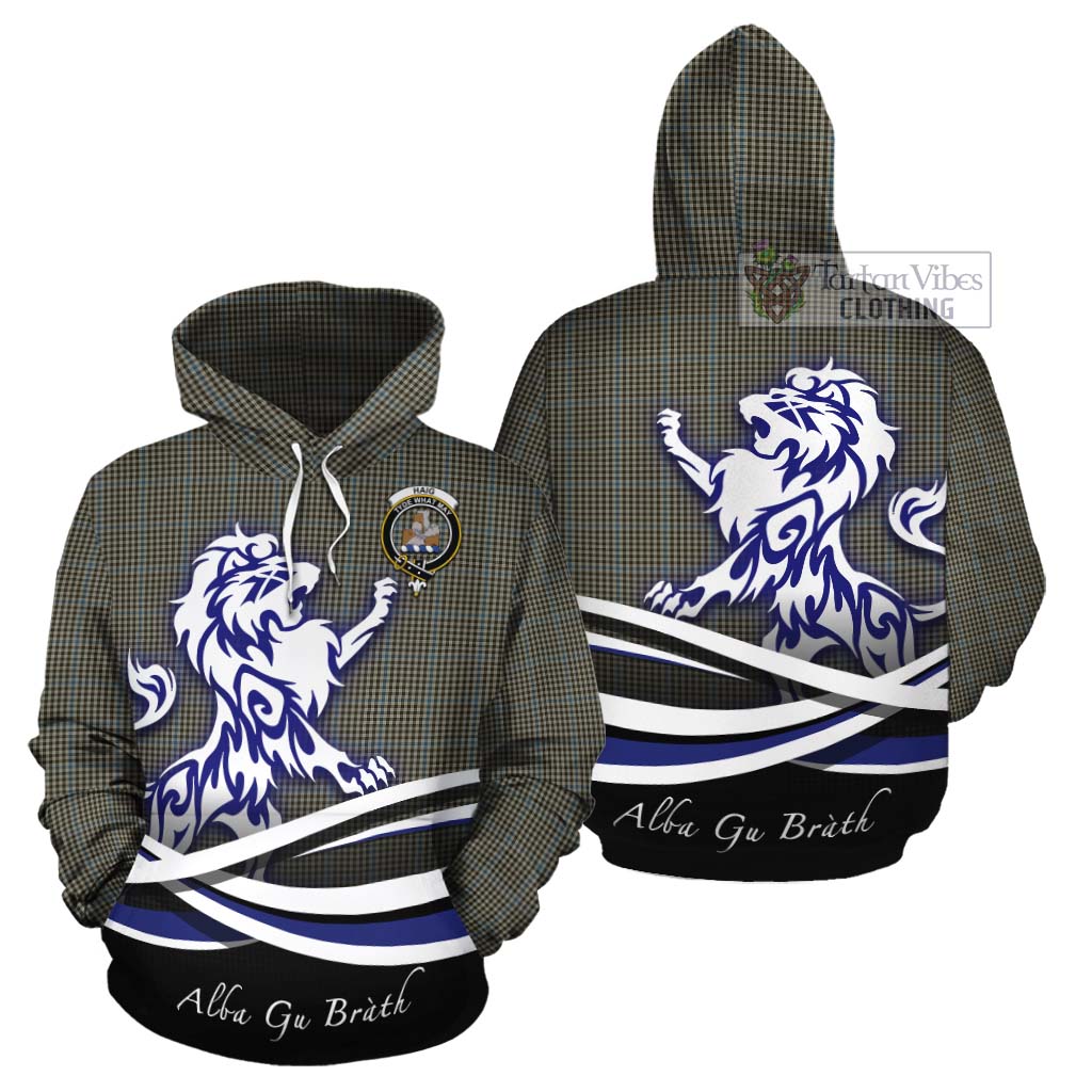 Tartan Vibes Clothing Haig Tartan Cotton Hoodie with Alba Gu Brath Regal Lion Emblem