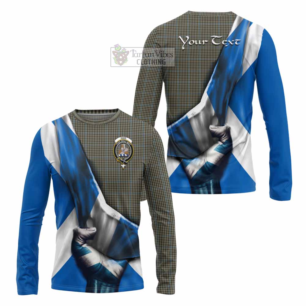 Tartan Vibes Clothing Haig Tartan Long Sleeve T-Shirt with Family Crest Scotland Patriotic Style