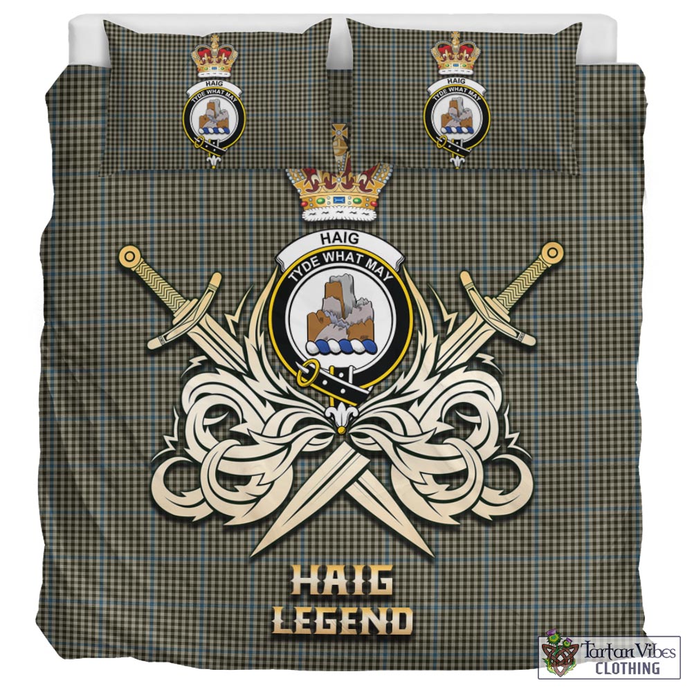 Tartan Vibes Clothing Haig Tartan Bedding Set with Clan Crest and the Golden Sword of Courageous Legacy