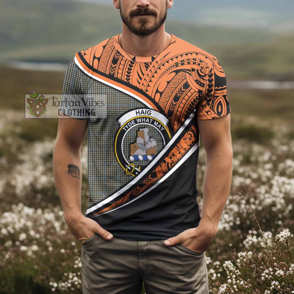 Tartan Vibes Clothing Haig Crest Tartan T-Shirt with Maori Tattoo Style - Orange Version