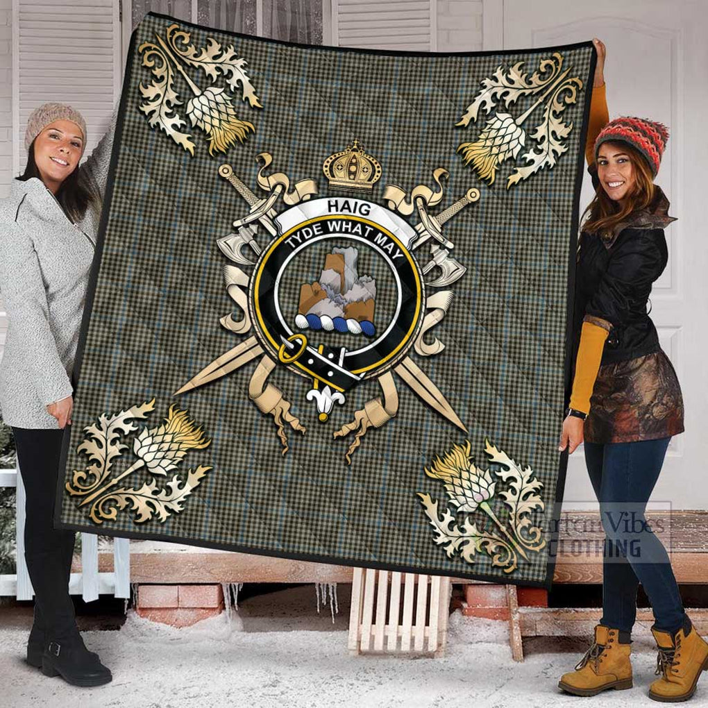 Tartan Vibes Clothing Haig Tartan Quilt with Family Crest and Scottish Golden Courage Shield