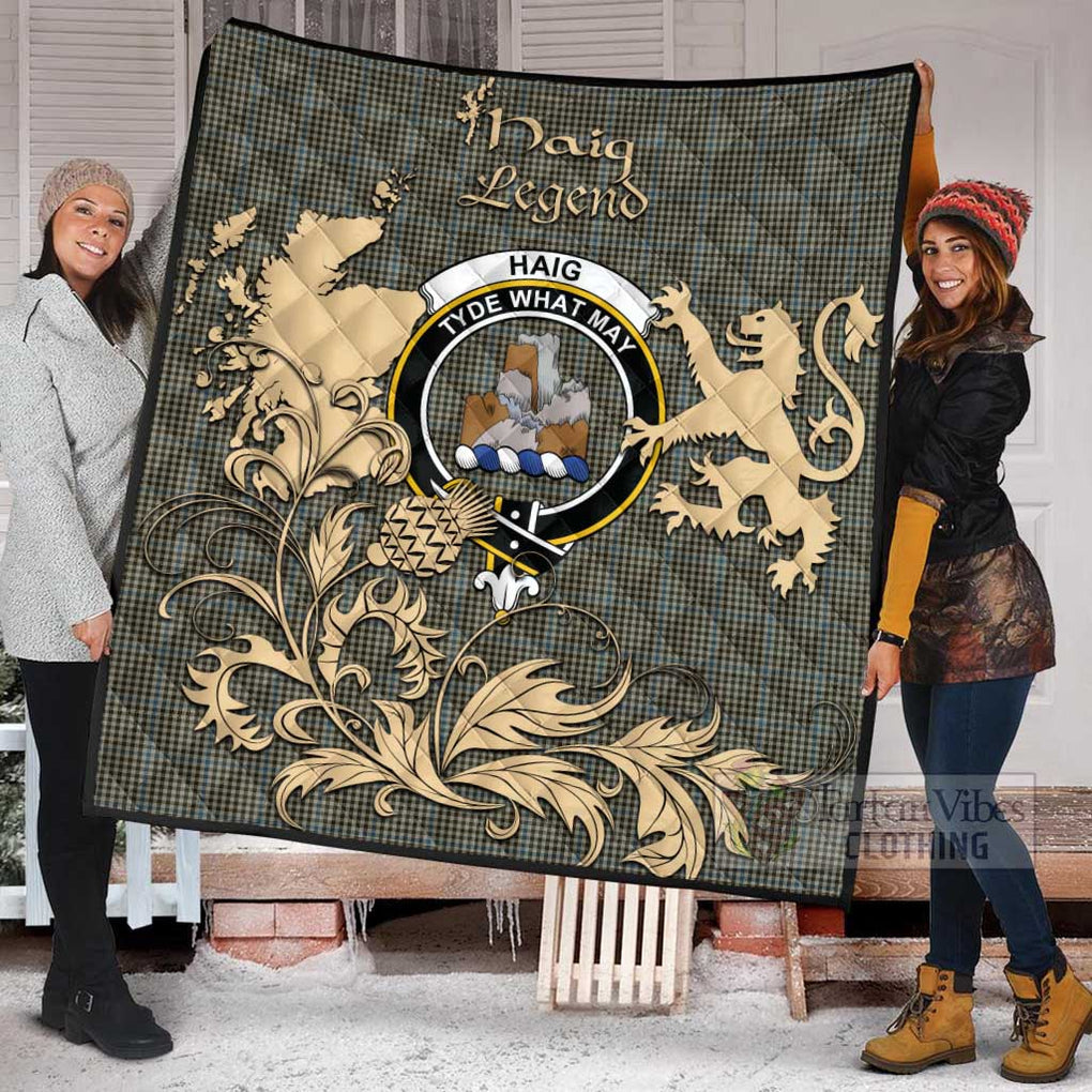 Tartan Vibes Clothing Haig Tartan Quilt with Family Crest and Scottish Symbol Style