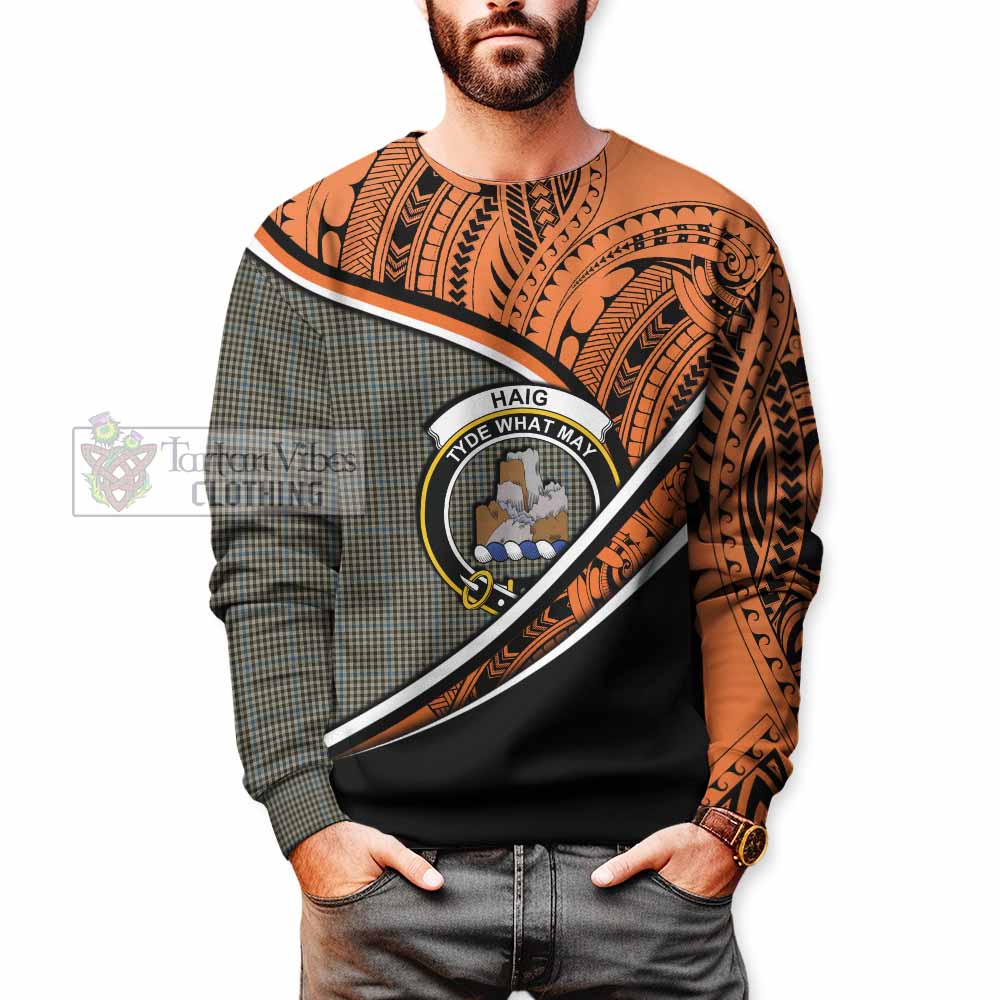 Tartan Vibes Clothing Haig Crest Tartan Sweatshirt with Maori Tattoo Style - Orange Version