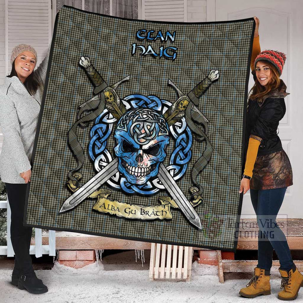 Tartan Vibes Clothing Haig Tartan Quilt with Celtic Skull Alba Gu Brath Style