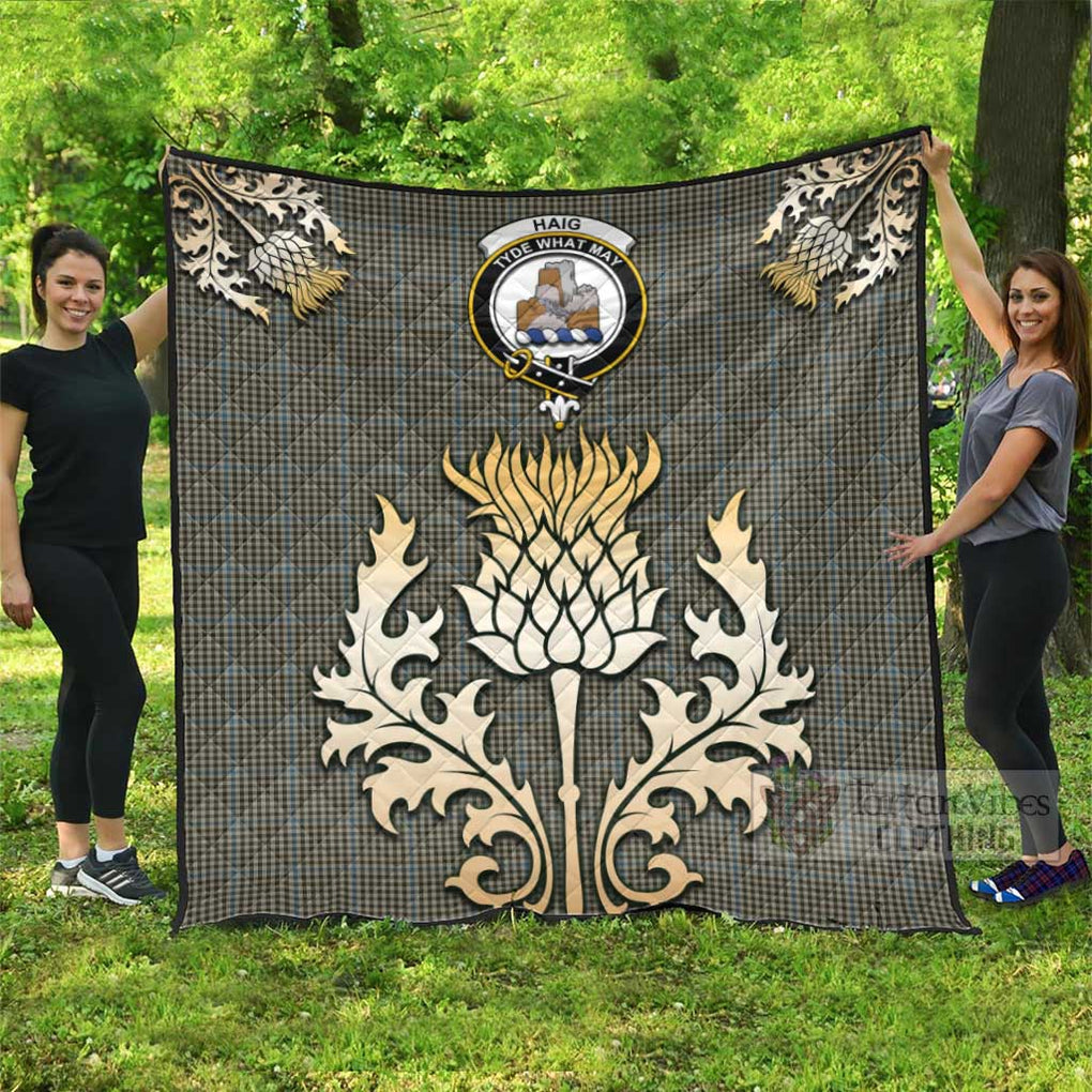 Tartan Vibes Clothing Haig Tartan Quilt with Family Crest and Golden Thistle Style