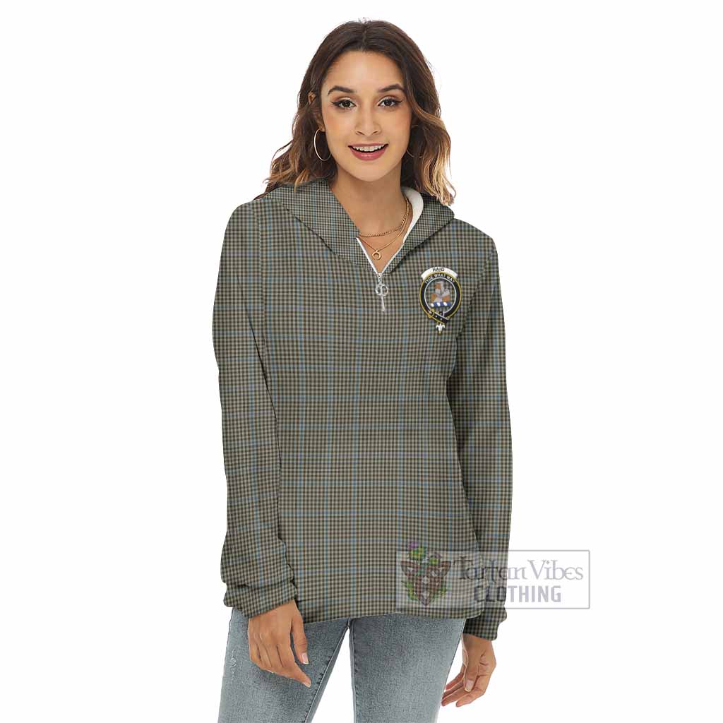 Tartan Vibes Clothing Haig Tartan Crest Women's Borg  Half Zip Fleece Hoodie