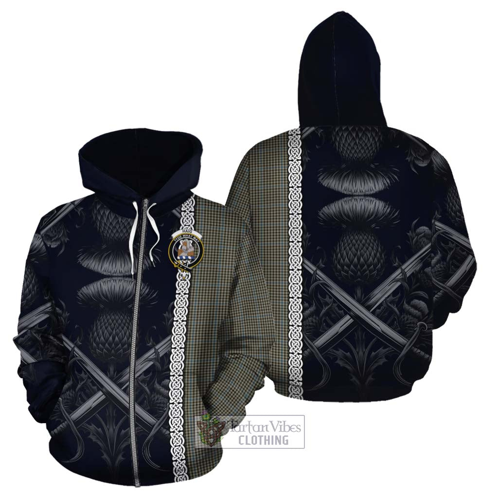 Tartan Vibes Clothing Haig Tartan Cotton Hoodie with Family Crest Cross Sword Thistle Celtic Vibes