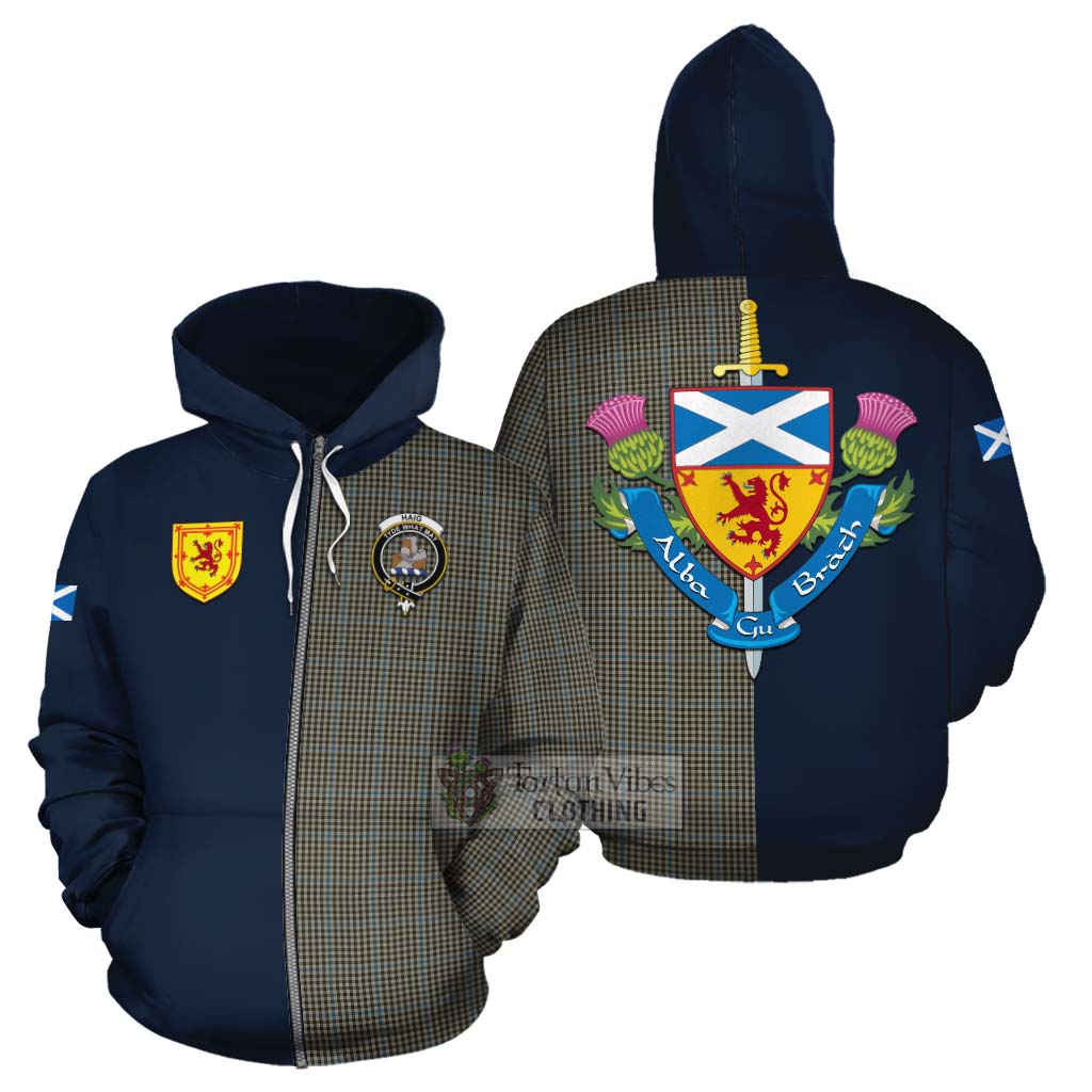 Tartan Vibes Clothing Haig Tartan Cotton Hoodie Alba with Scottish Lion Royal Arm Half Style