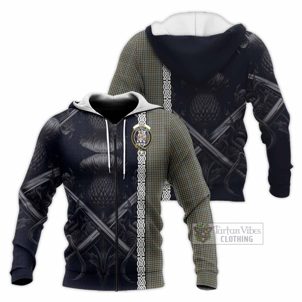 Haig Tartan Knitted Hoodie with Family Crest Cross Sword Thistle Celtic Vibes Unisex Knitted Zip Hoodie - Tartan Vibes Clothing