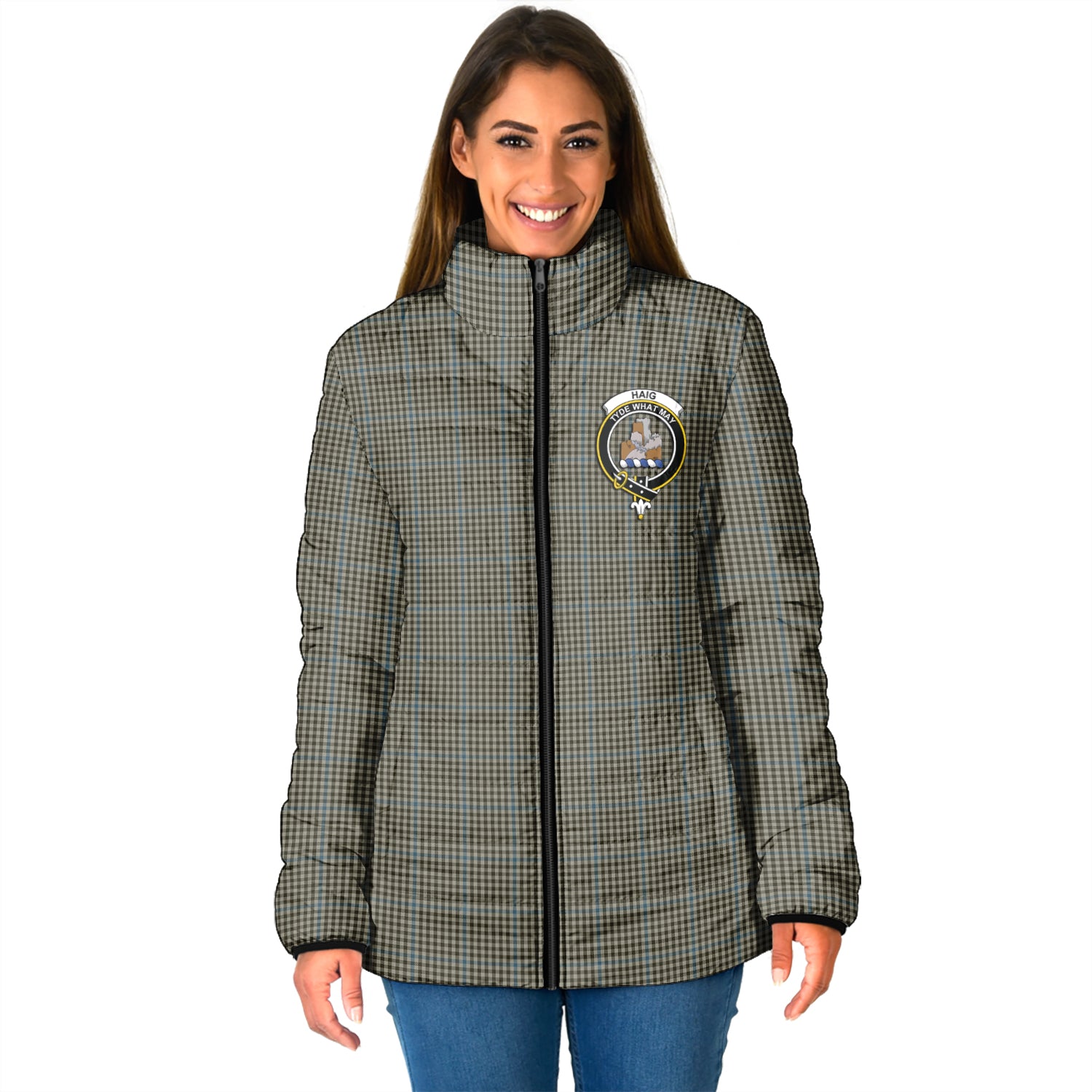 Haig Tartan Padded Jacket with Family Crest - Tartan Vibes Clothing