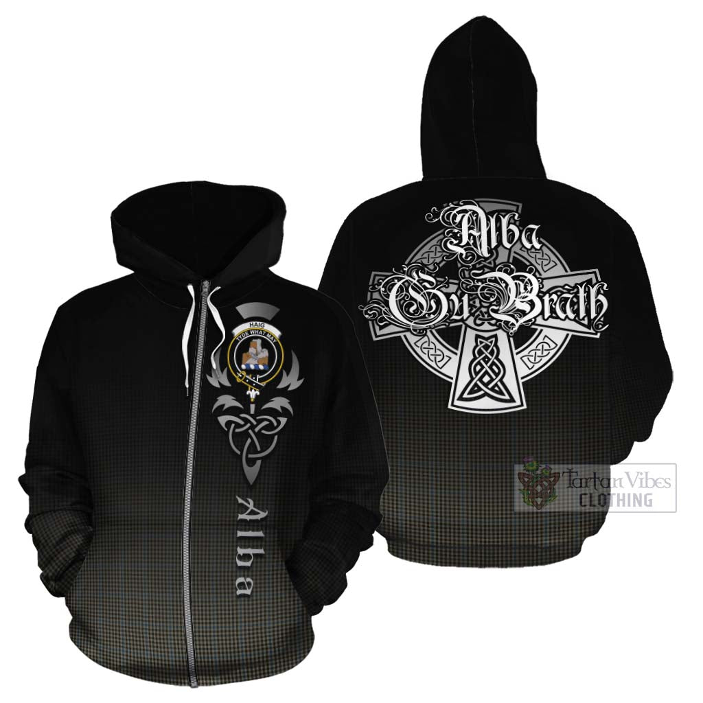 Tartan Vibes Clothing Haig Tartan Cotton Hoodie Featuring Alba Gu Brath Family Crest Celtic Inspired