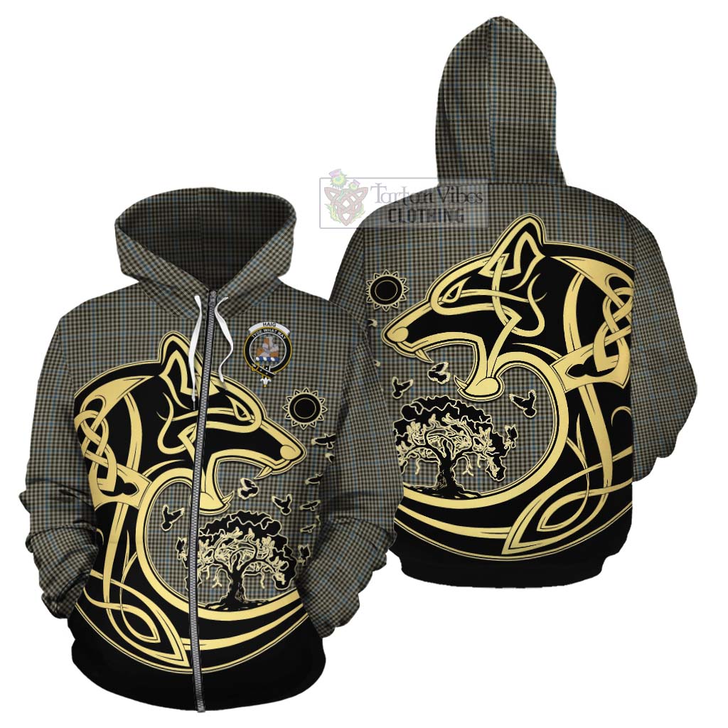 Tartan Vibes Clothing Haig Tartan Cotton Hoodie with Family Crest Celtic Wolf Style