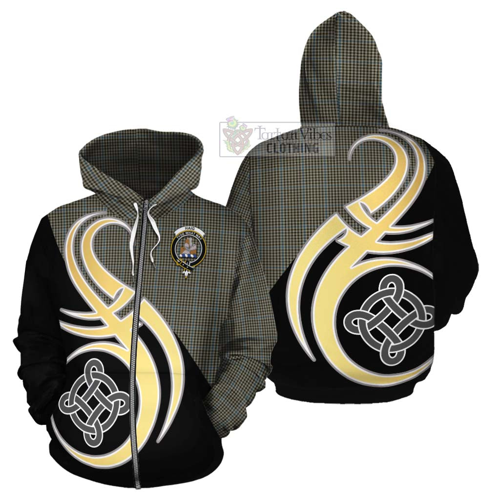 Tartan Vibes Clothing Haig Tartan Cotton Hoodie with Family Crest and Celtic Symbol Style