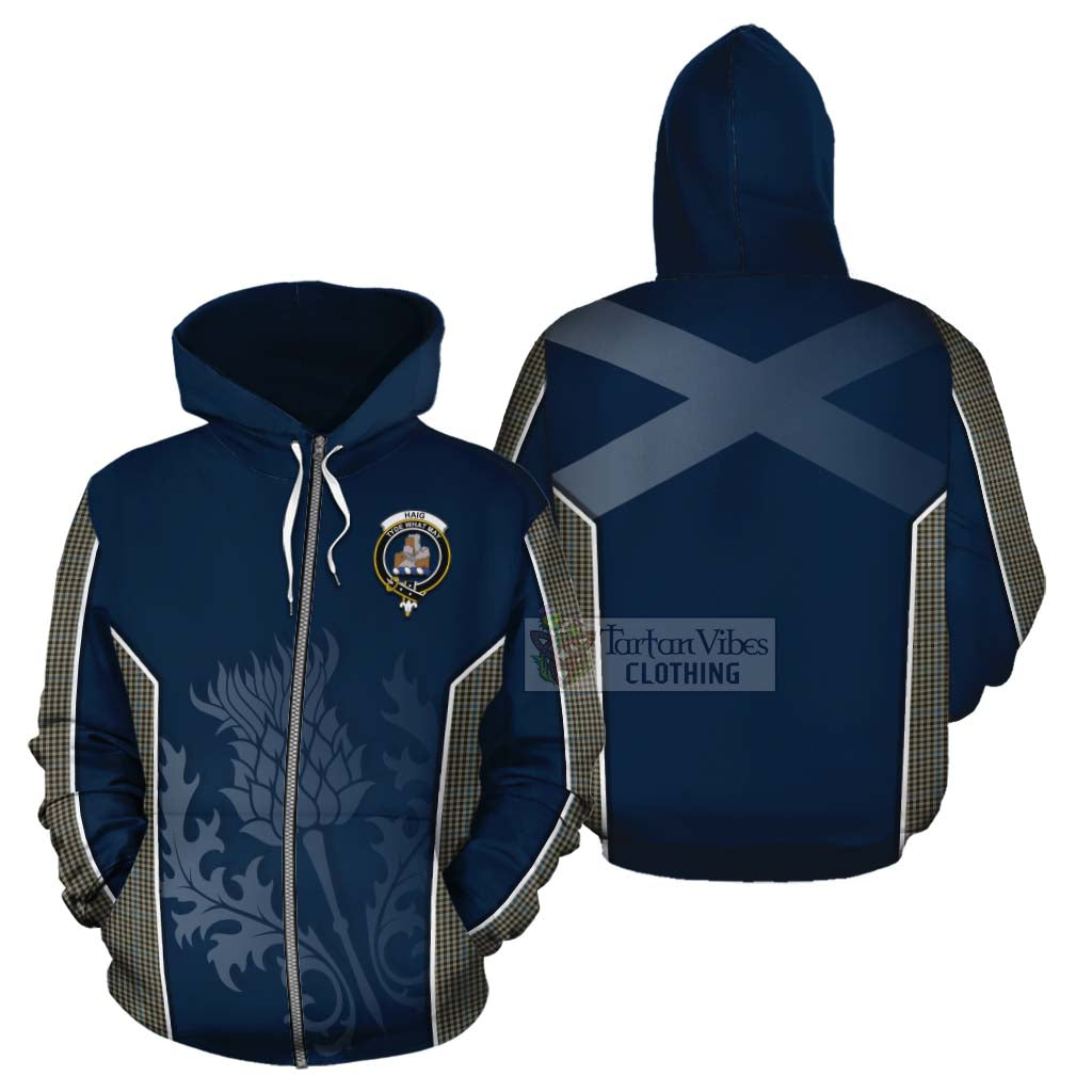 Tartan Vibes Clothing Haig Tartan Cotton Hoodie with Family Crest and Scottish Thistle Vibes Sport Style