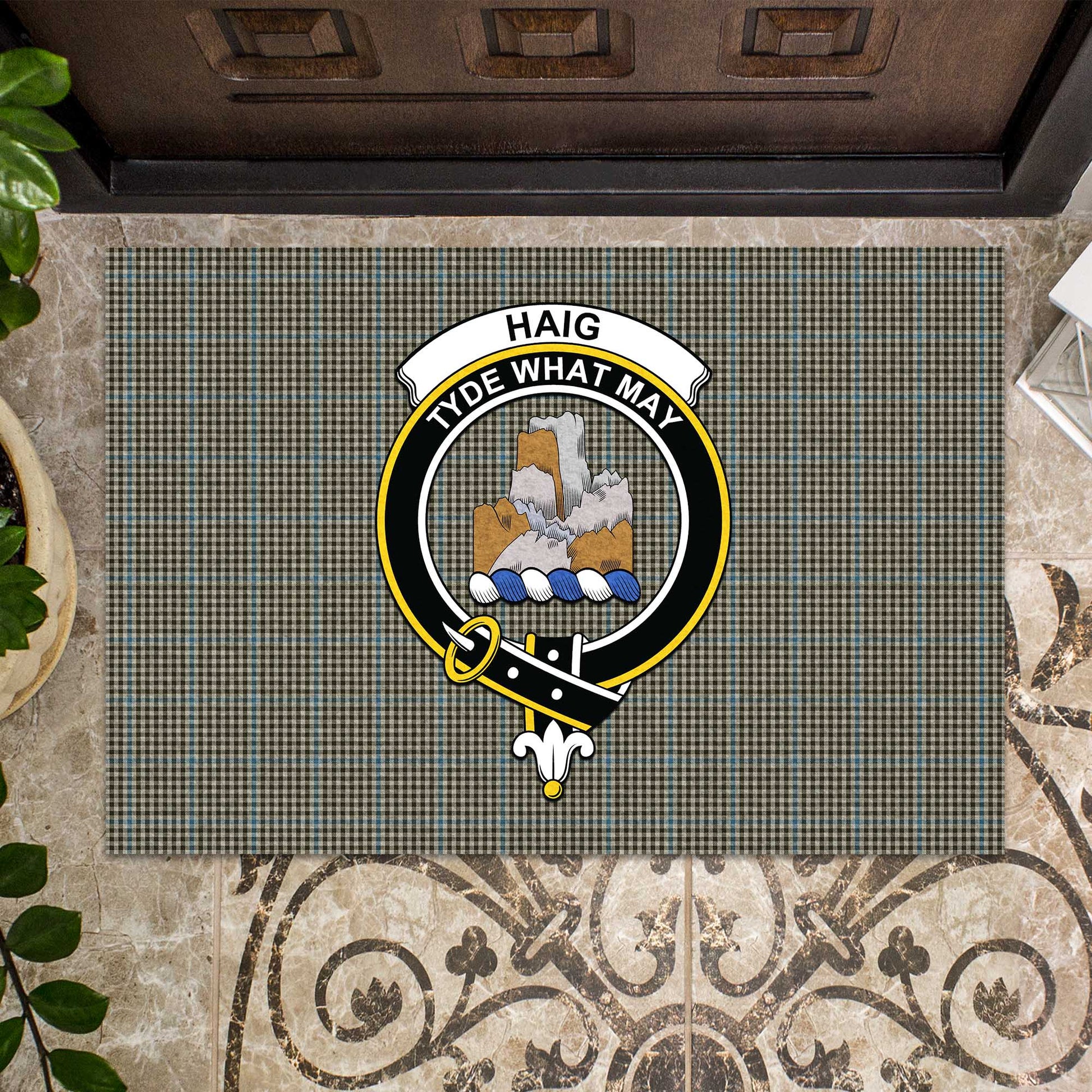 Haig Tartan Door Mat with Family Crest - Tartanvibesclothing